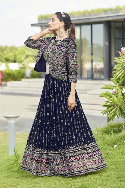 Navy Blue Lehenga Choli With Jacket INDO-WESTERN LEHENGA