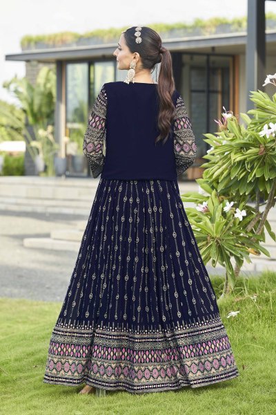Navy Blue Lehenga Choli With Jacket INDO-WESTERN LEHENGA