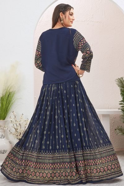 Navy Blue Lehenga Choli With Jacket INDO-WESTERN LEHENGA