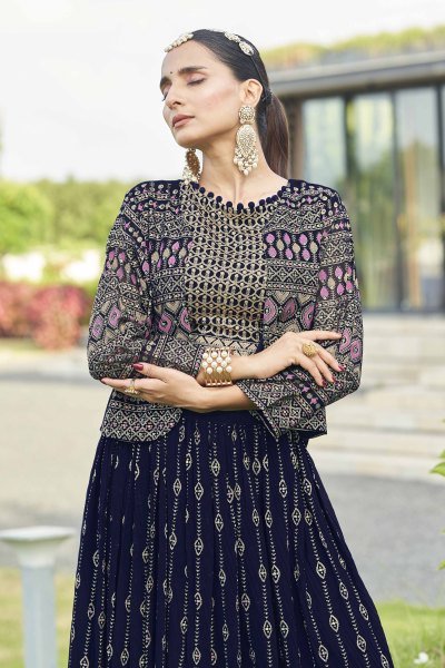 Navy Blue Lehenga Choli With Jacket INDO-WESTERN LEHENGA