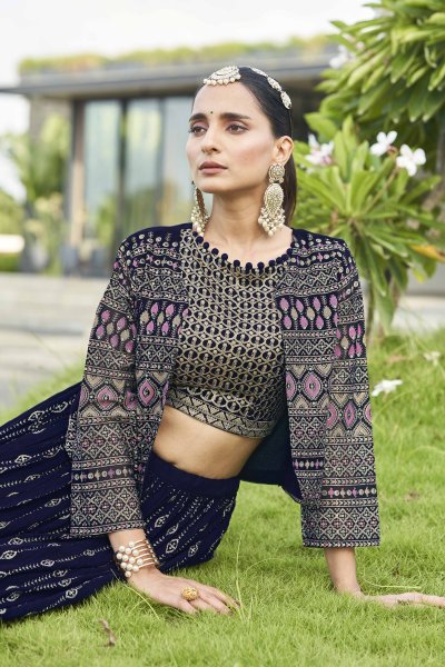 Navy Blue Lehenga Choli With Jacket INDO-WESTERN LEHENGA