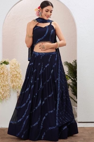 Navy Blue Sequins Work Lehenga Choli SANGEET SANDHYA