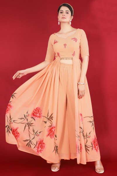 PEACH KURTA PLAZZO GIRLISH LEHENGA