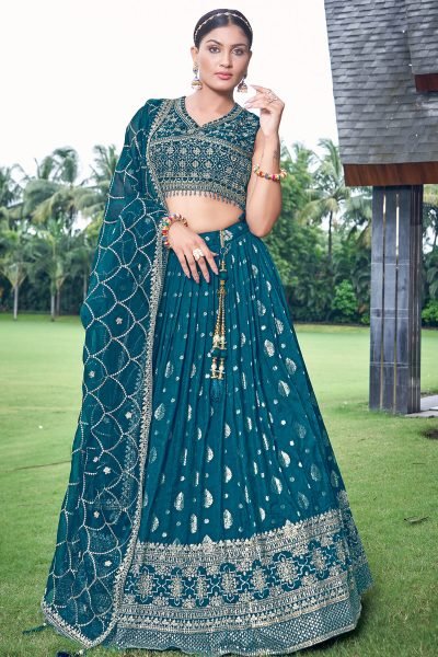 Petrol Blue Jacquard Lehenga Choli SIDERS LEHENGA