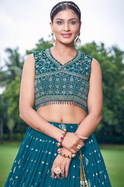 Petrol Blue Jacquard Lehenga Choli SIDERS LEHENGA