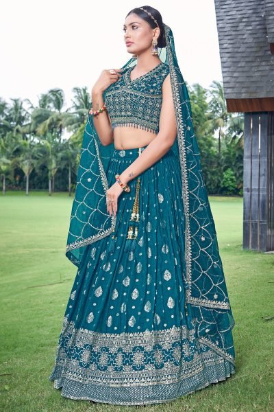 Petrol Blue Jacquard Lehenga Choli SIDERS LEHENGA