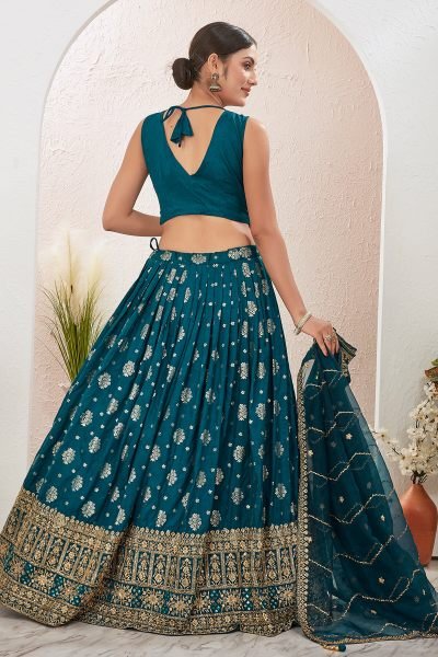 Petrol Blue Jacquard Lehenga Choli SIDERS LEHENGA