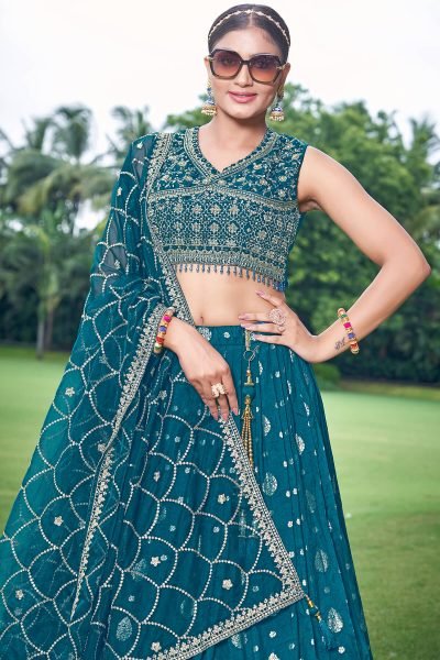 Petrol Blue Jacquard Lehenga Choli SIDERS LEHENGA