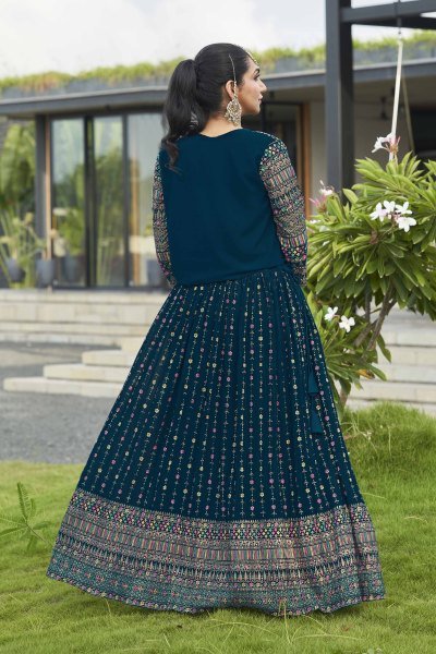 Petrol Blue Lehenga Choli With Jacket INDO-WESTERN LEHENGA