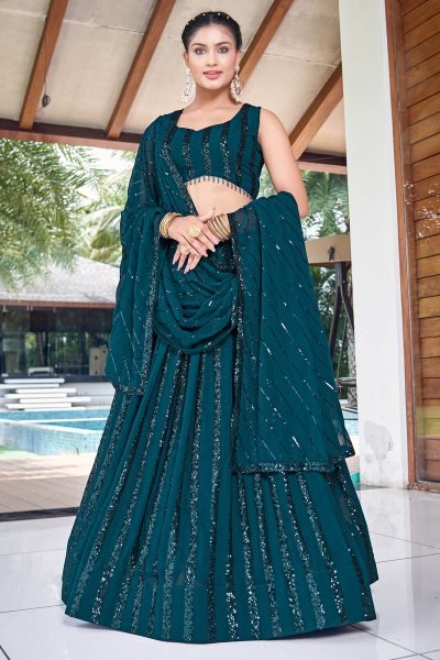Petrol Blue Sequins Work Lehenga Choli SEQUINSED LEHENGA