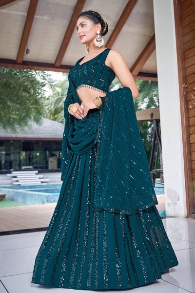 Petrol Blue Sequins Work Lehenga Choli SEQUINSED LEHENGA