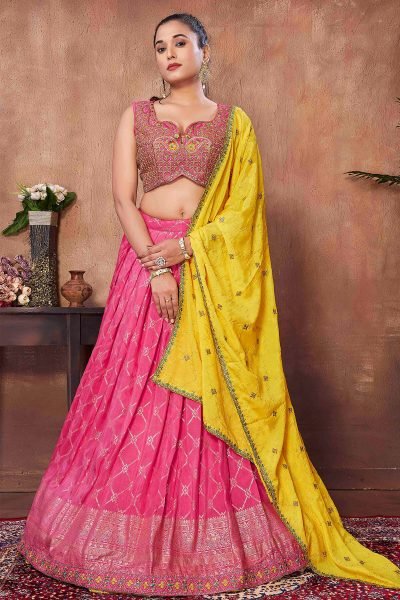 Pink Viscose Jacquard Lehenga Choli SIDERS LEHENGA