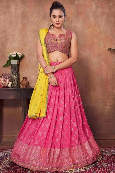 Pink Viscose Jacquard Lehenga Choli SIDERS LEHENGA