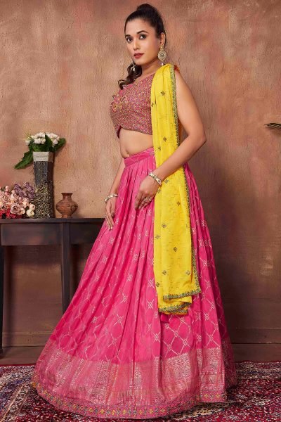 Pink Viscose Jacquard Lehenga Choli SIDERS LEHENGA