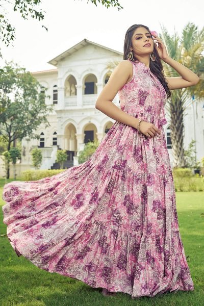Printed Fit   Flare Maxi Gown Dress Ethnic Dresses