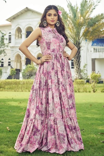 Printed Fit   Flare Maxi Gown Dress Ethnic Dresses