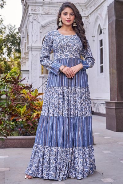 Printed Fit   Flared Maxi Ethnic Dress Ethnic Dresses