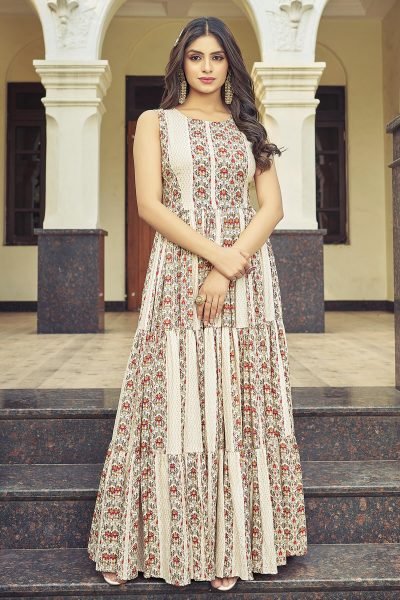 Printed Round Neck A Line Ethnic Dresses Ethnic Dresses
