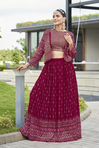 Rani Lehenga Choli With Jacket INDO-WESTERN