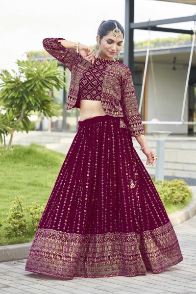 Rani Lehenga Choli With Jacket INDO-WESTERN LEHENGA