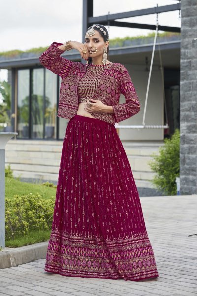 Rani Lehenga Choli With Jacket INDO-WESTERN LEHENGA