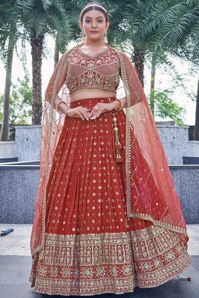 Rust Jacquard Lehenga Choli SIDERS LEHENGA