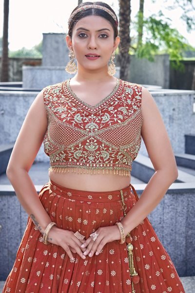Rust Jacquard Lehenga Choli SIDERS LEHENGA