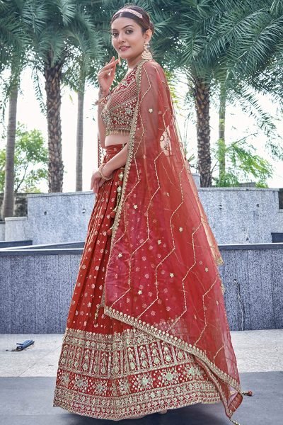 Rust Jacquard Lehenga Choli SIDERS LEHENGA