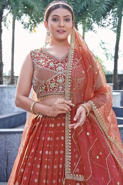 Rust Jacquard Lehenga Choli SIDERS LEHENGA