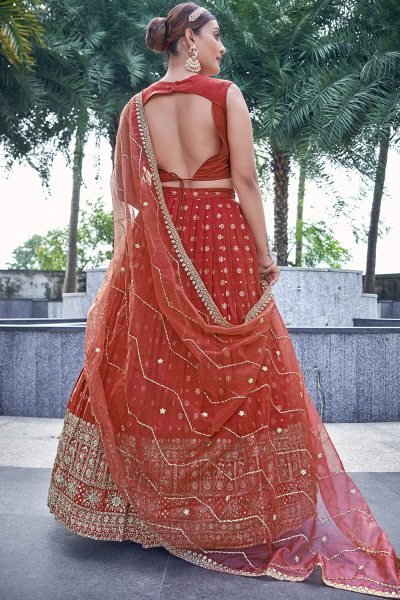 Rust Jacquard Lehenga Choli SIDERS LEHENGA