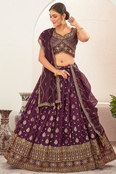 Wine Jacquard Lehenga Choli SIDERS LEHENGA