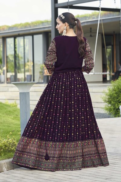 Wine Lehenga Choli With Jacket INDO-WESTERN LEHENGA