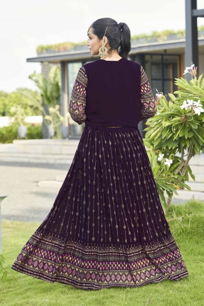 Wine Lehenga Choli With Jacket INDO-WESTERN LEHENGA