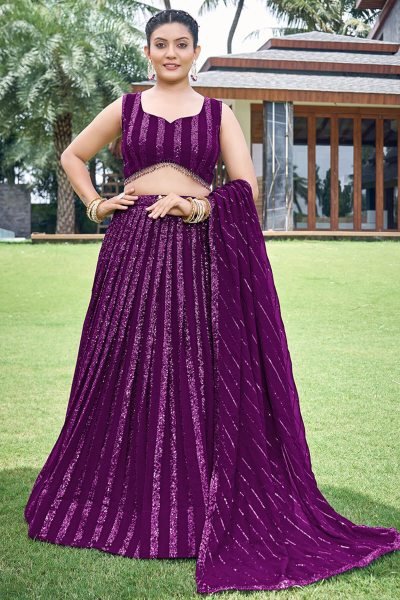 Wine Sequins Work Lehenga Choli SEQUINSED LEHENGA