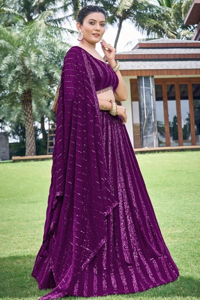 Wine Sequins Work Lehenga Choli SEQUINSED LEHENGA