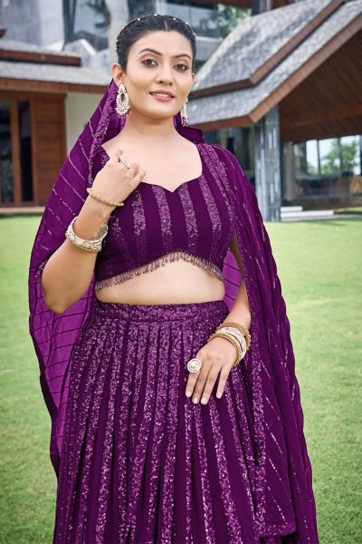 Wine Sequins Work Lehenga Choli SEQUINSED LEHENGA