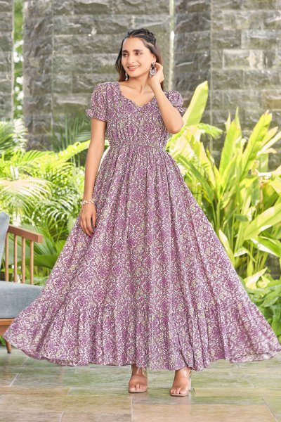 Women Cotton Floral Printed Maxi Dress GOWN