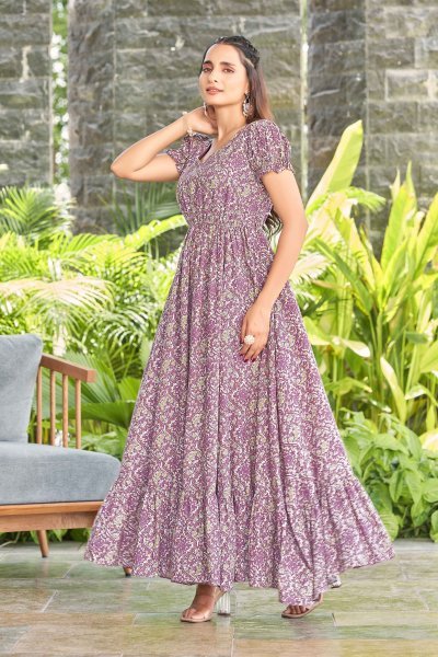 Women Cotton Floral Printed Maxi Dress GOWN
