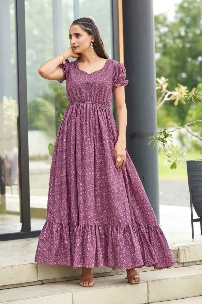 Women Cotton Floral Printed Maxi Dress GOWN