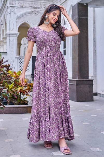 Women Cotton Floral Printed Maxi Dress GIRLISH LEHENGA