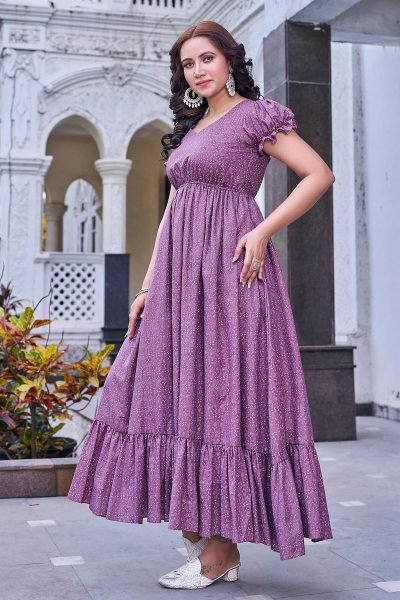 Women Cotton Floral Printed Maxi Dress GIRLISH LEHENGA