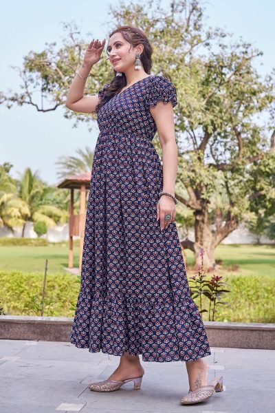 Women Cotton Floral Printed Maxi Dress DRESSES