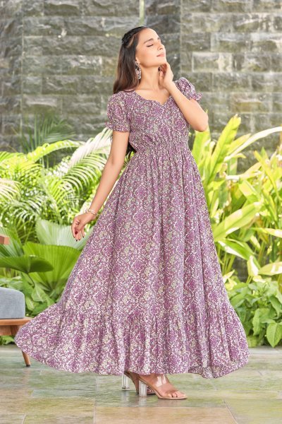 Women Cotton Floral Printed Maxi Dress GOWN