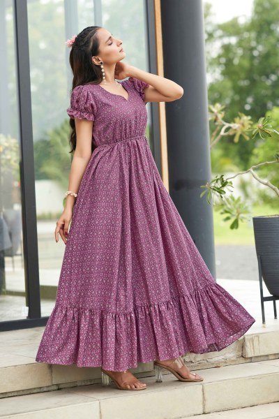 Women Cotton Floral Printed Maxi Dress GOWN