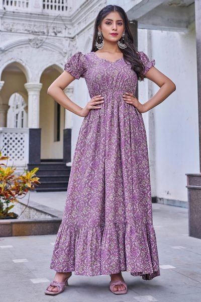 Women Cotton Floral Printed Maxi Dress GIRLISH LEHENGA