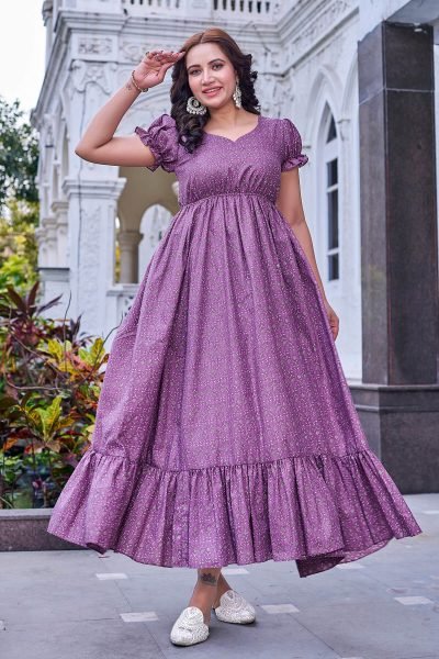 Women Cotton Floral Printed Maxi Dress GIRLISH LEHENGA