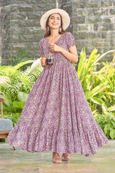 Women Cotton Floral Printed Maxi Dress GOWN