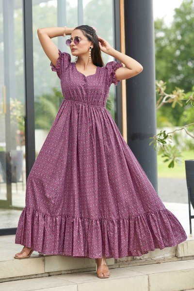 Women Cotton Floral Printed Maxi Dress GOWN