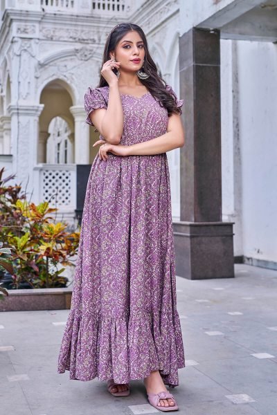 Women Cotton Floral Printed Maxi Dress GIRLISH LEHENGA