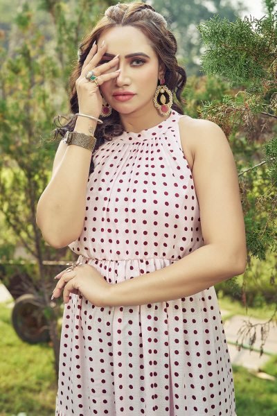 Women Dots Fit   Flare Maxi Dress Ethnic Dresses